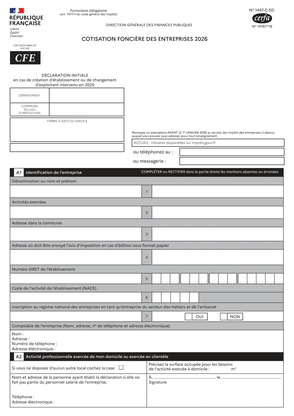 Fornulaire de CFE 1447-M-SD