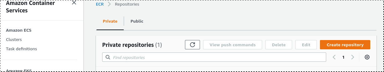 Image of the AWS ECR main screen
