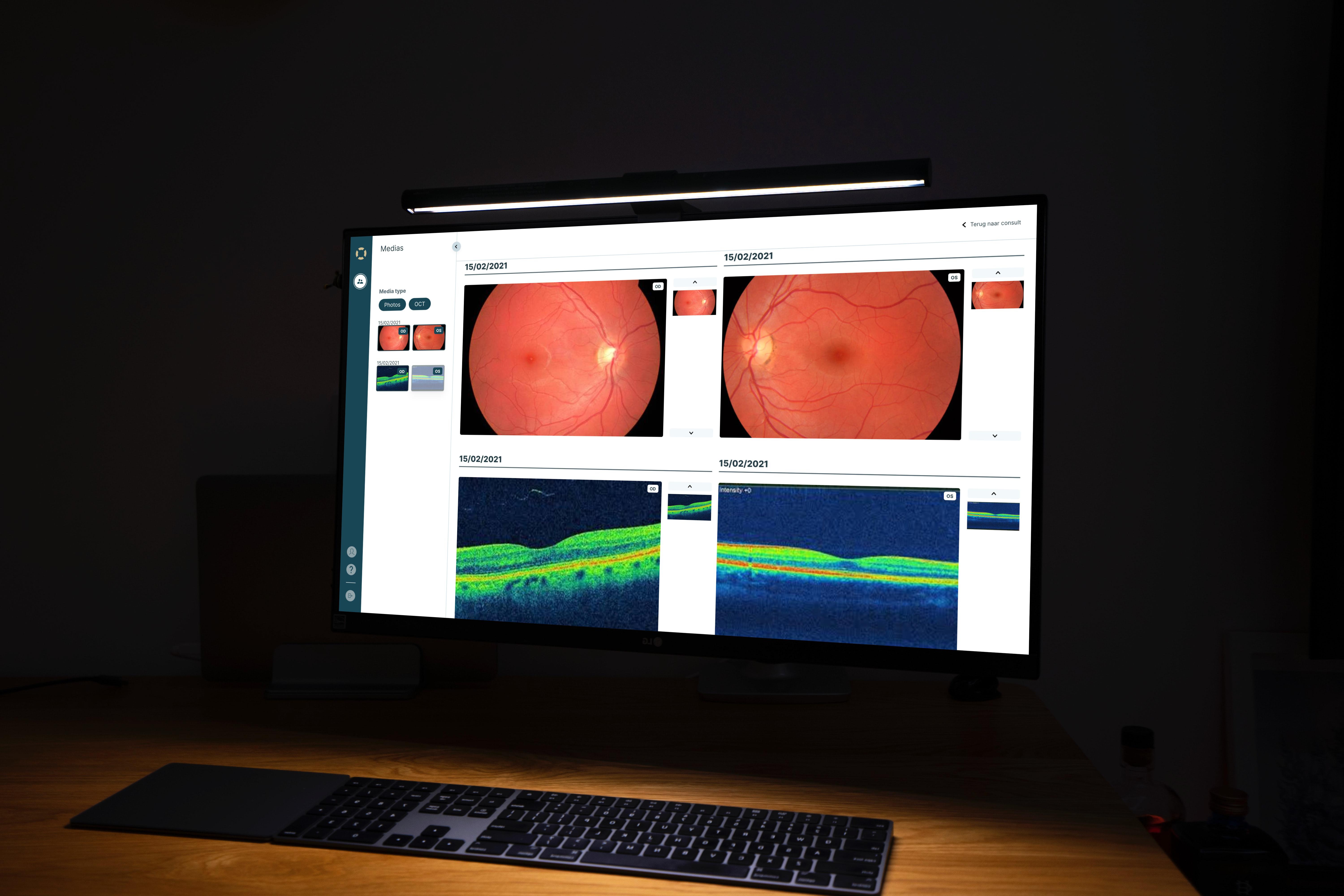 Computer screen showing Eyehelp app with patient data