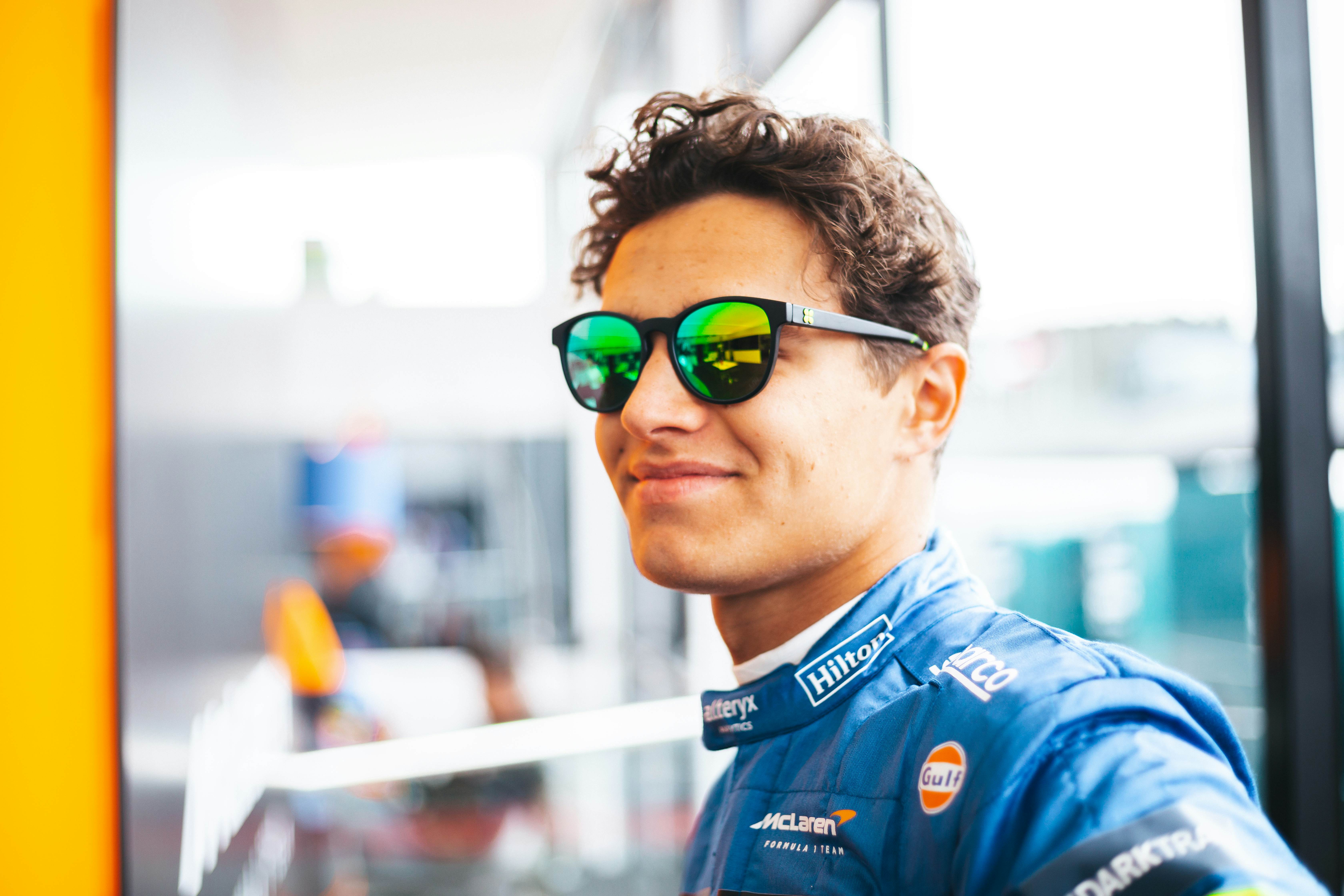 Lando Norris wearing SunGod Sierras