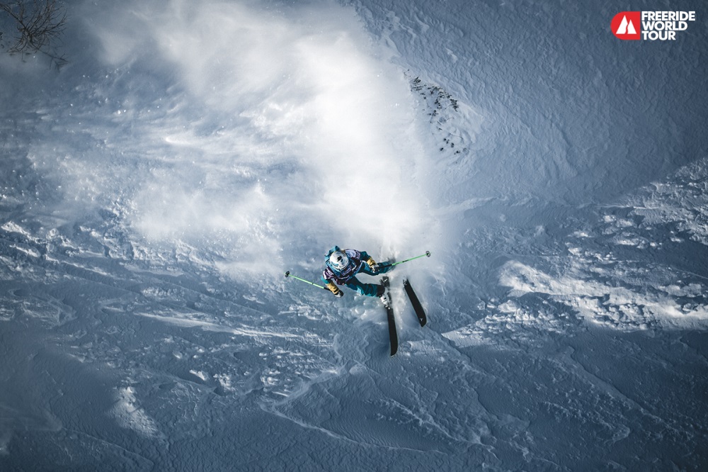 Norwegian Hedvig Vessel's second backflip of the Tour helped her into the top spot for the ski women Photo: M.Knoll