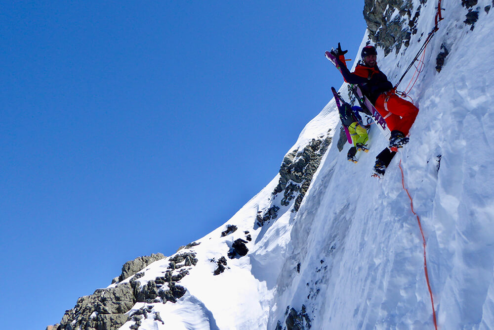 Climbing a pitch of ice on Malte Brun. It's essential to know when to stop simul soloing and get the rope out. Photo: Enrico Mosetti
