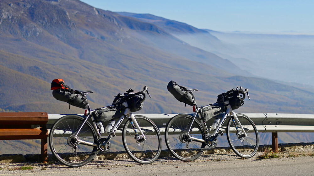 Saddled up with minimal kit packed into places to maximise aerodynamics