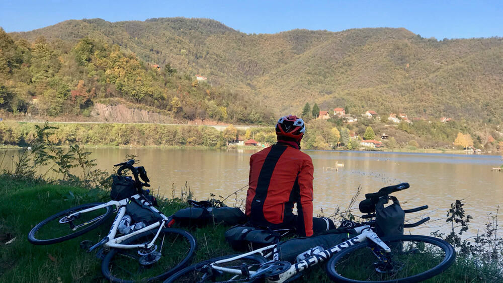 Taking a moment to reflect and at one of the many beautiful spots along the way.