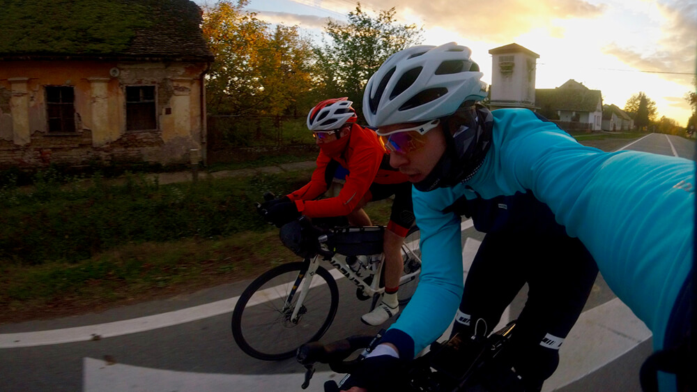Keeping up the pace at sunset with a few hours to go before stopping over for the night