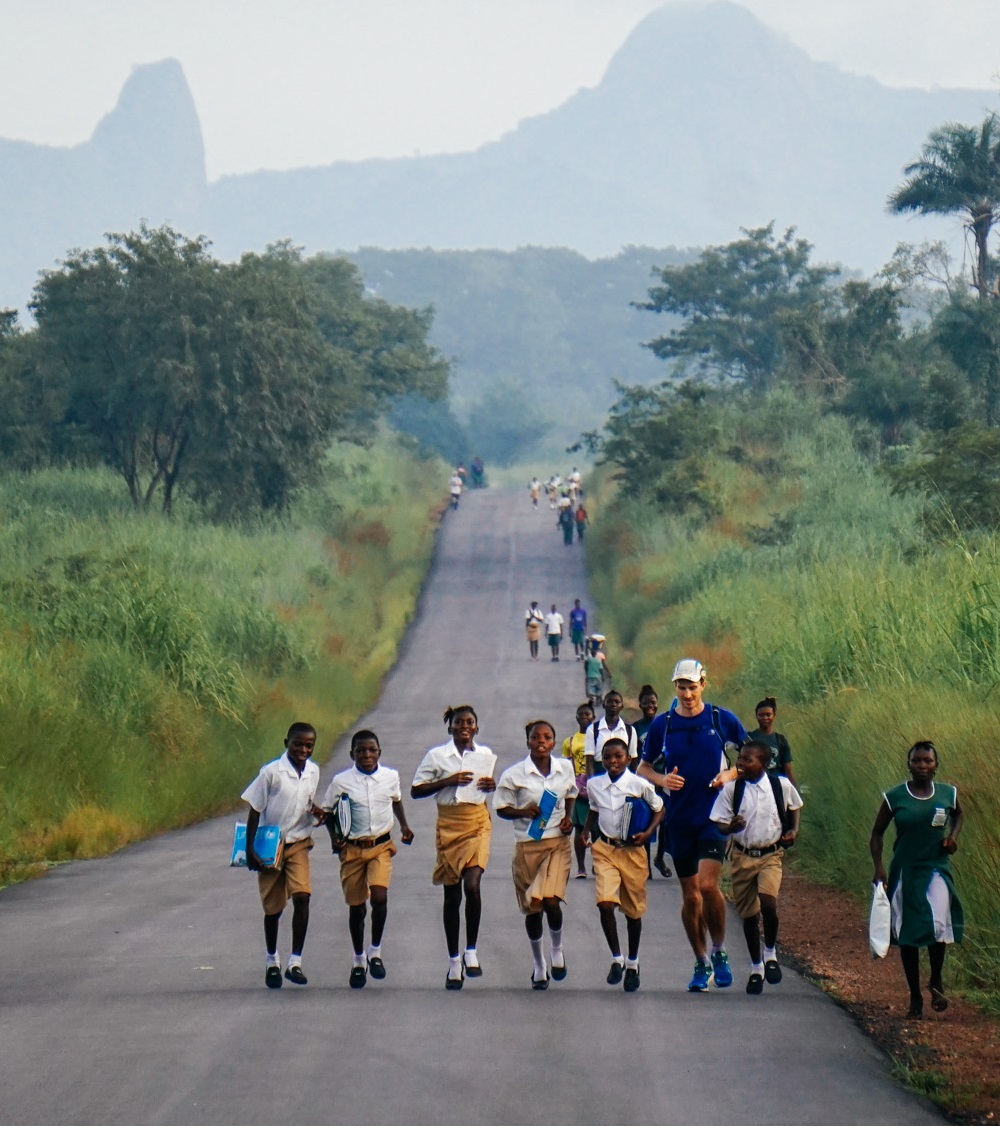 "These children ran with me for 4 miles to their school, it was nice to have some company!"