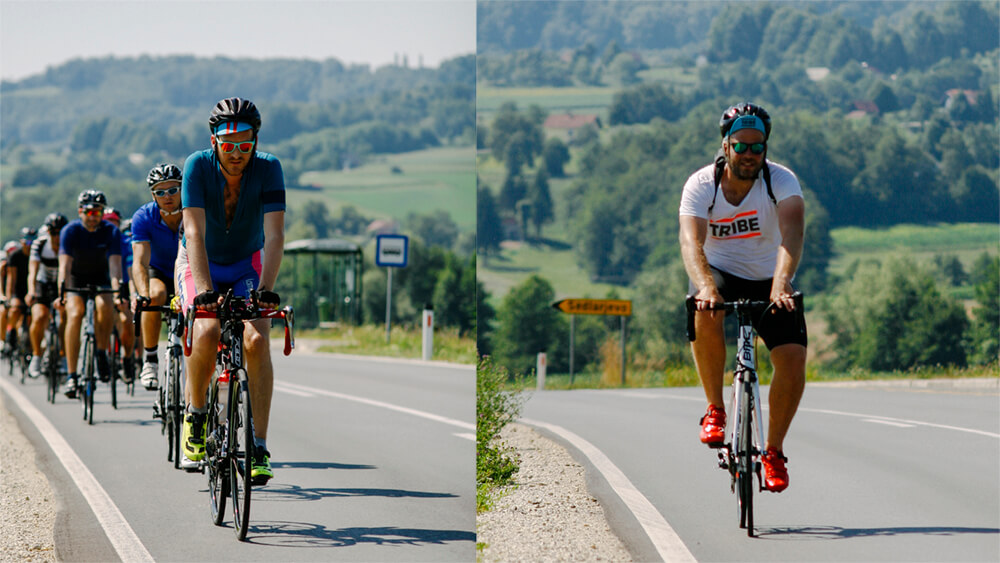TRIBE Co-Founders Guy Hacking (left) & Tom Stancliffe (right) pedalling hard on the second stage of their journey.