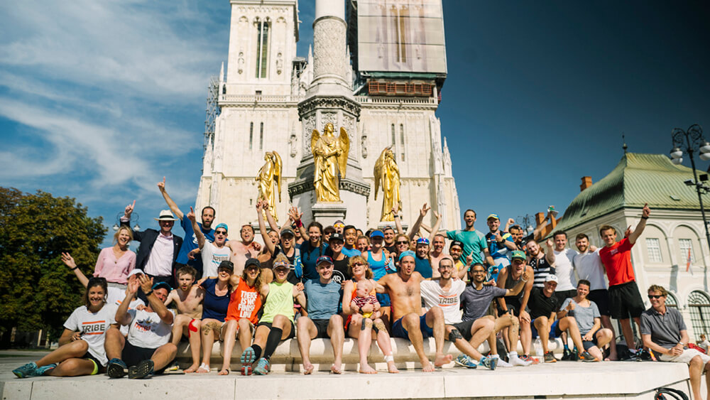 Half way there, the running crew celebrate reaching a major milestone in Zagreb before focusing on stage two of the challenge, a 1,500km cycle.