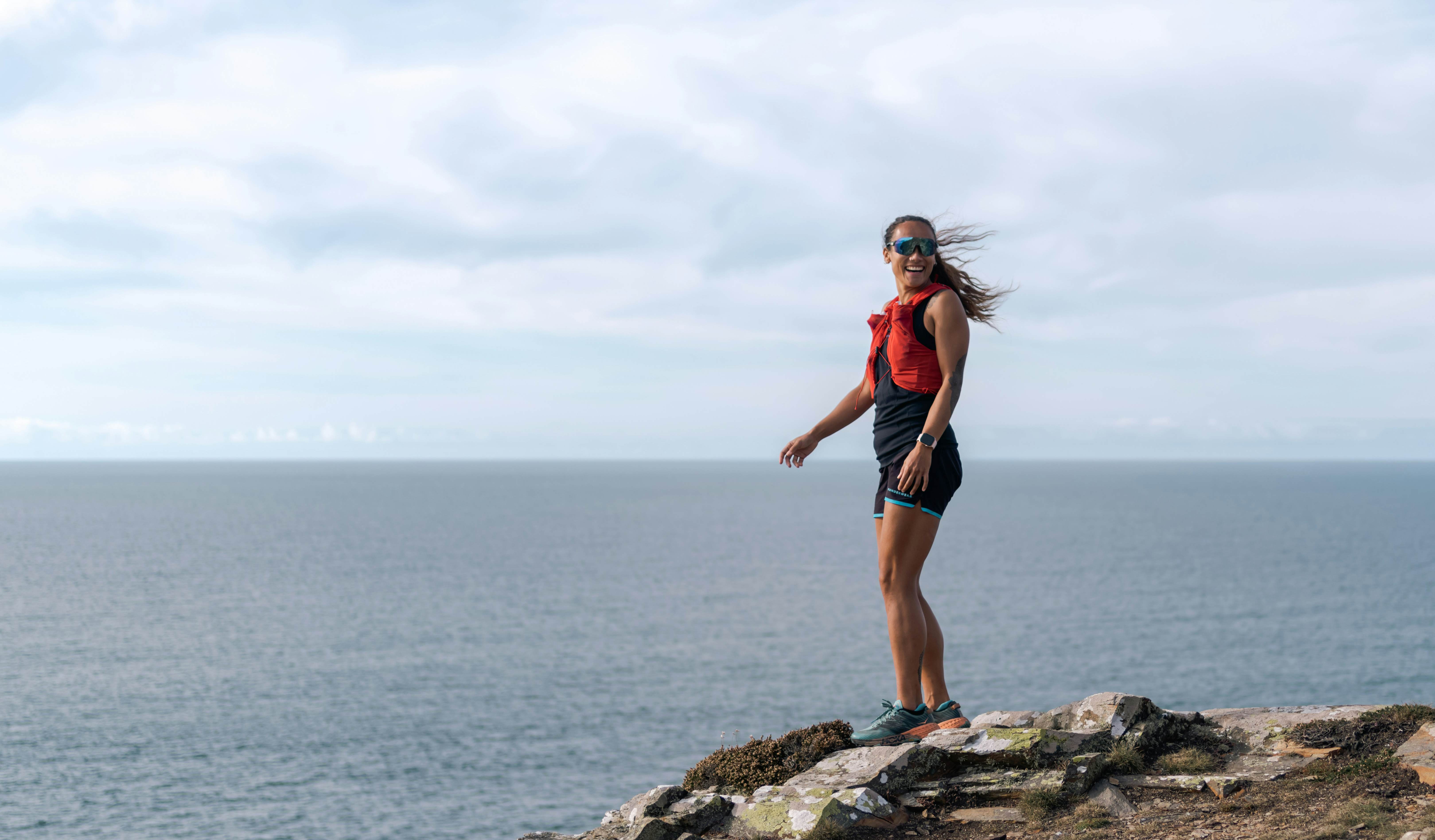 Kate trail running in Cornwall, UK