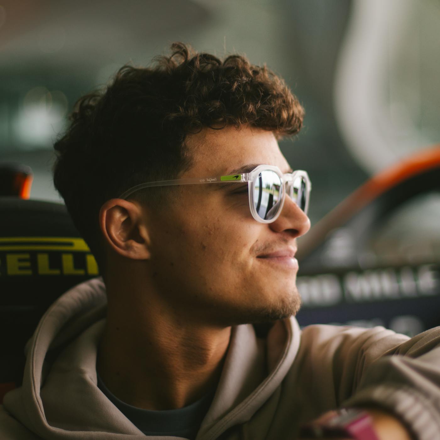 Lando Norris wearing LN4 Clear Zephyrs Sunglasses
