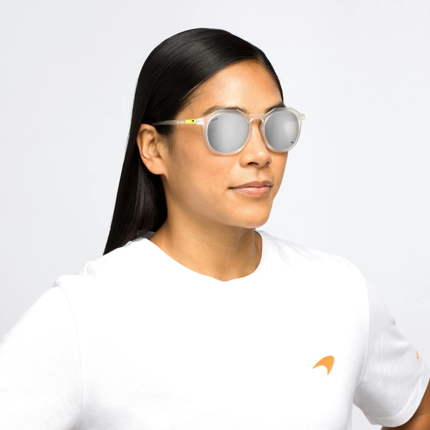 Female model wearing LN4 Clear Zephyrs Sunglasses