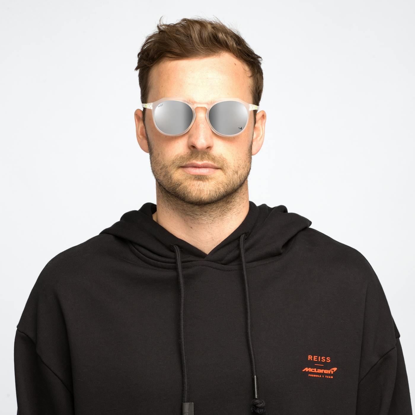 Male model wearing LN4 Clear Zephyrs Sunglasses