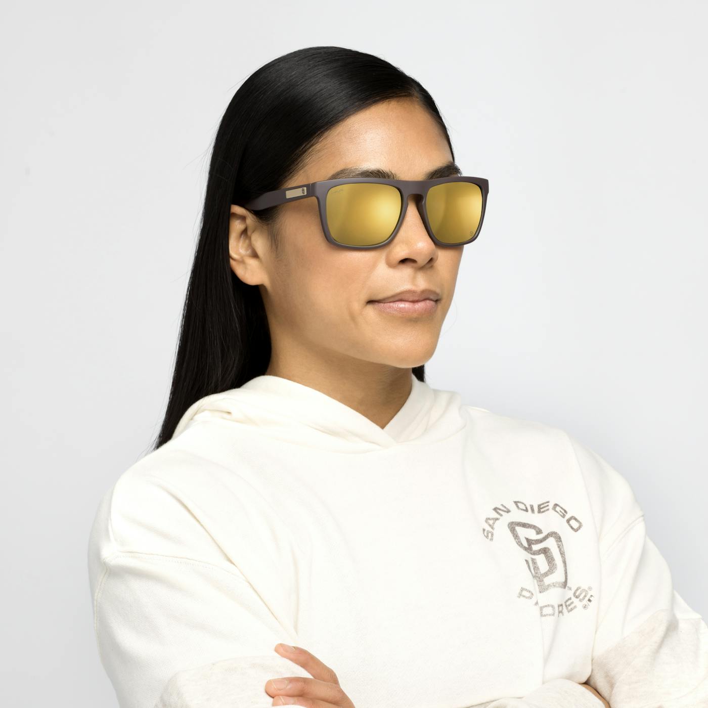 Female model wearing San Diego Padres Renegades Sunglasses