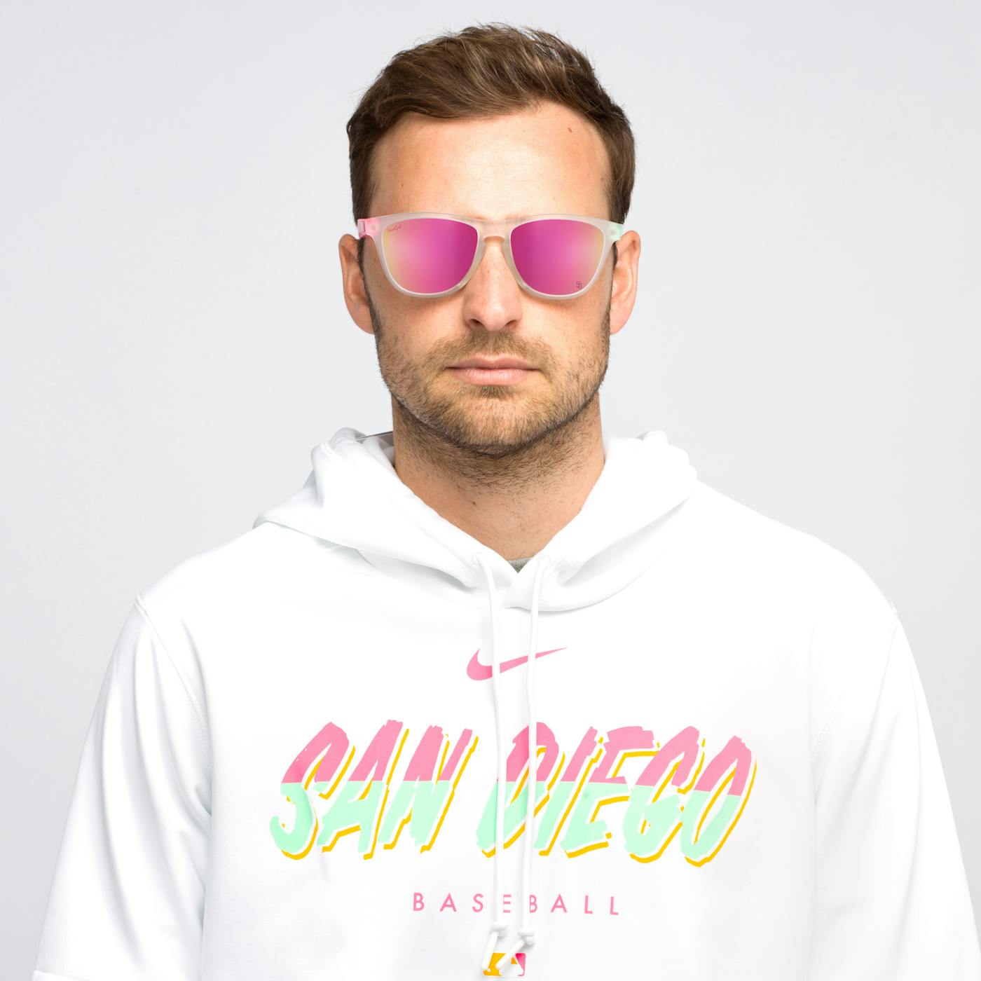 Male model wearing San Diego Padres City Connect Classics Sunglasses