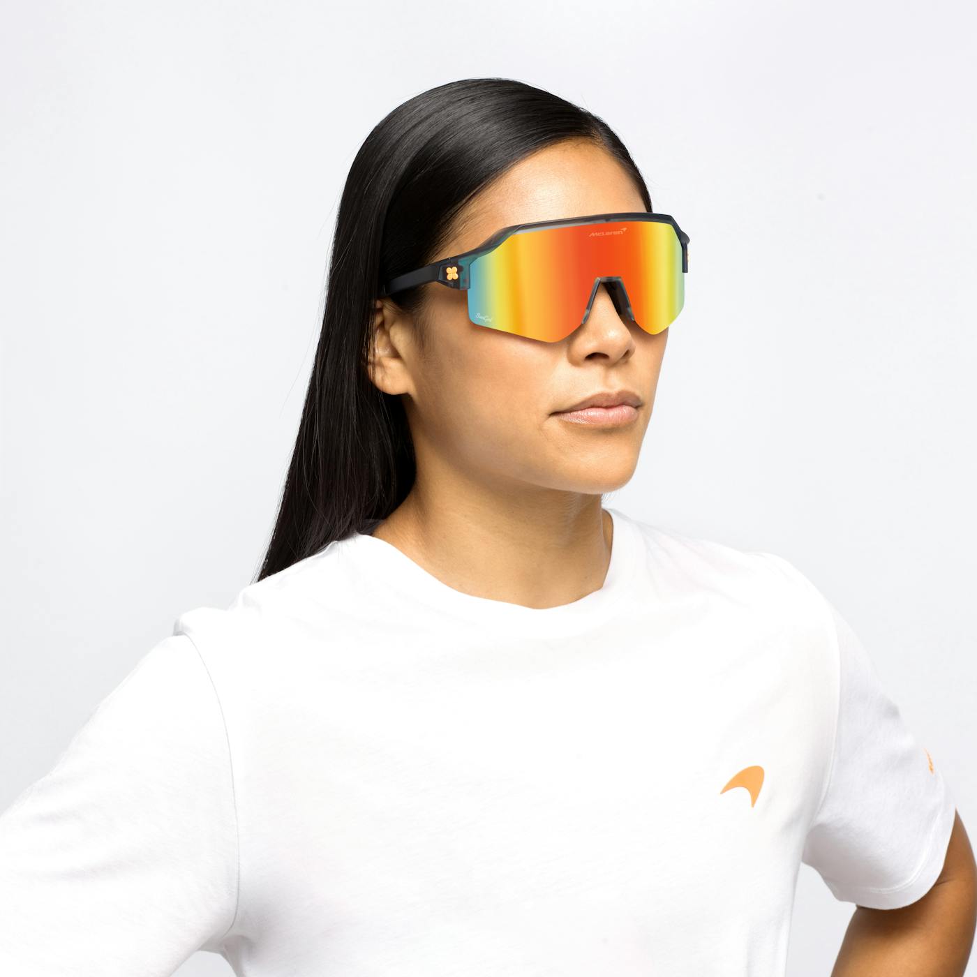 Female model wearing McLaren Vulcans sunglasses
