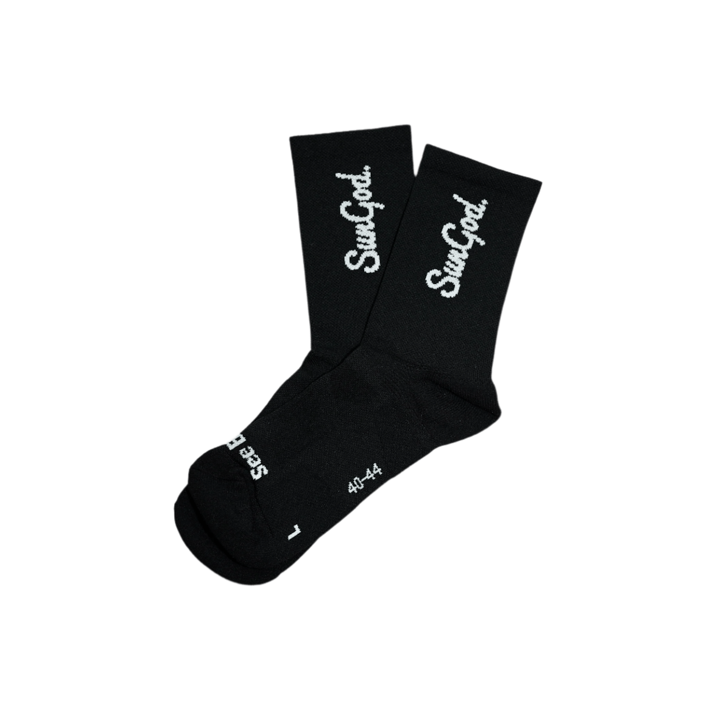 Black socks with white SunGod logo