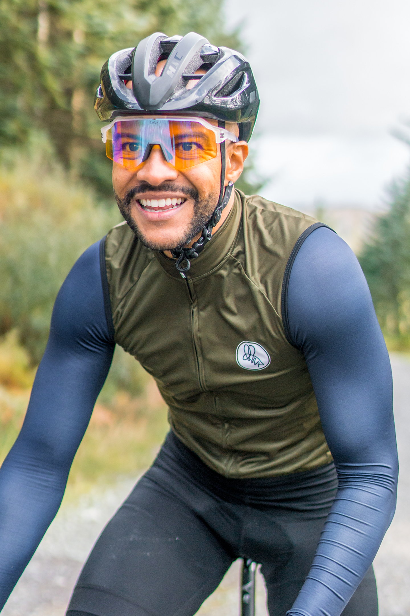 Man cycling wearing Iris Vulcans
