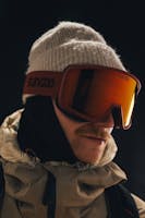 Man wearing SunGod Vanguards in Mountain Rust with Fire Lenses