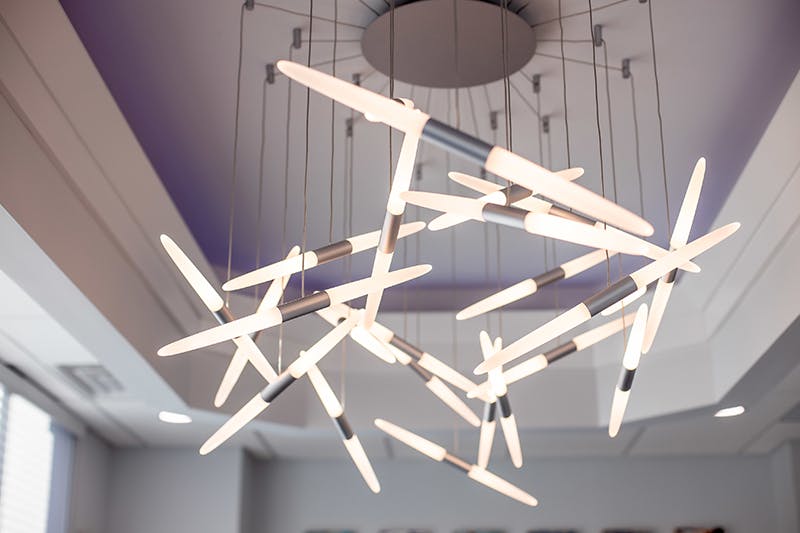 image of the chandelier in the practice lobby
