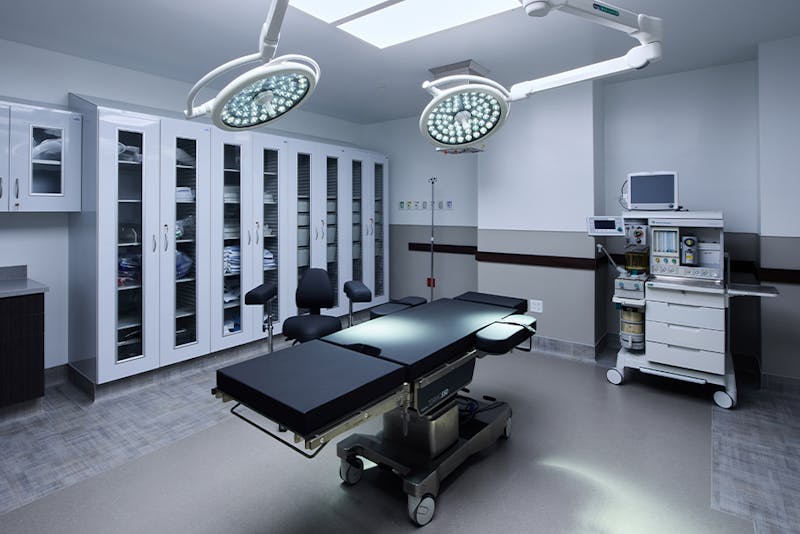 procedure table and overhead lights