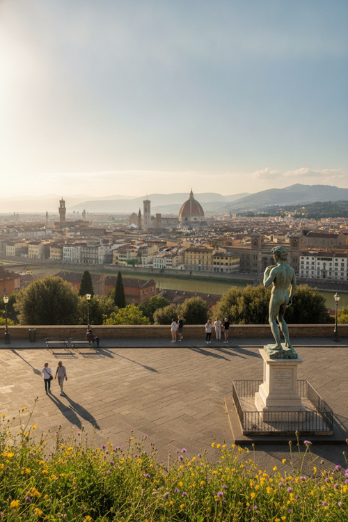 A nice day at the Piazzale Michelangelo boulevard in Florence, for a nice slow walk in peace