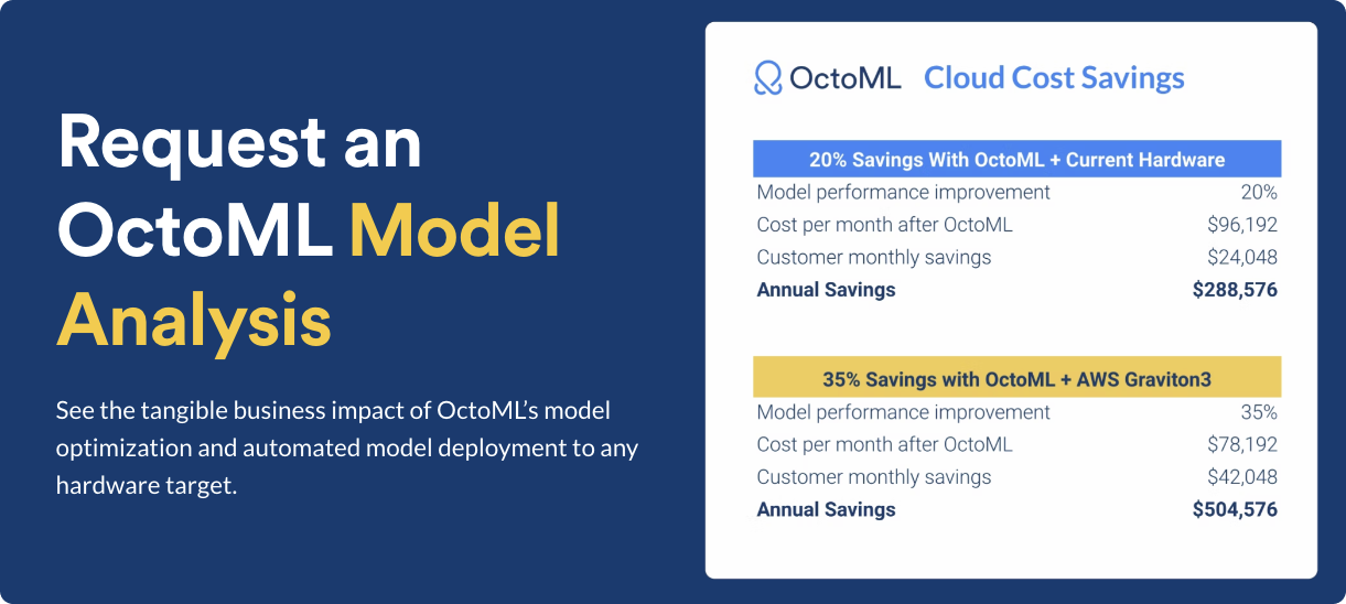 Request an OctoML model analysis header image with a sample of a  cloud cost analysis || '