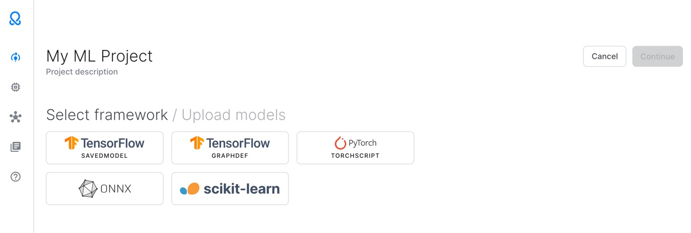 OctoML SaaS Platform model framework selection UI || '