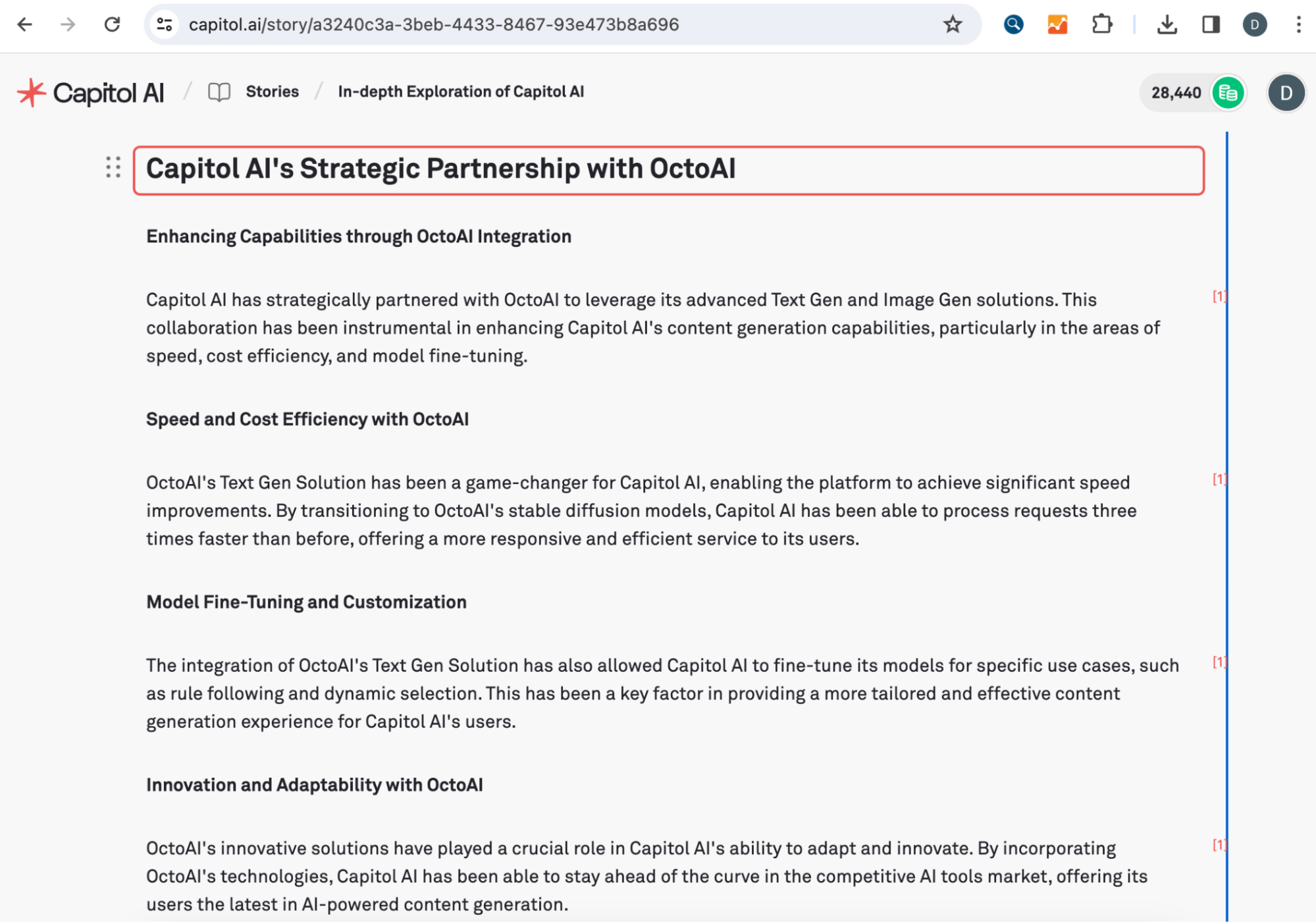 Screenshot of Capitol AI's announcement of partnership with OctoAI || '