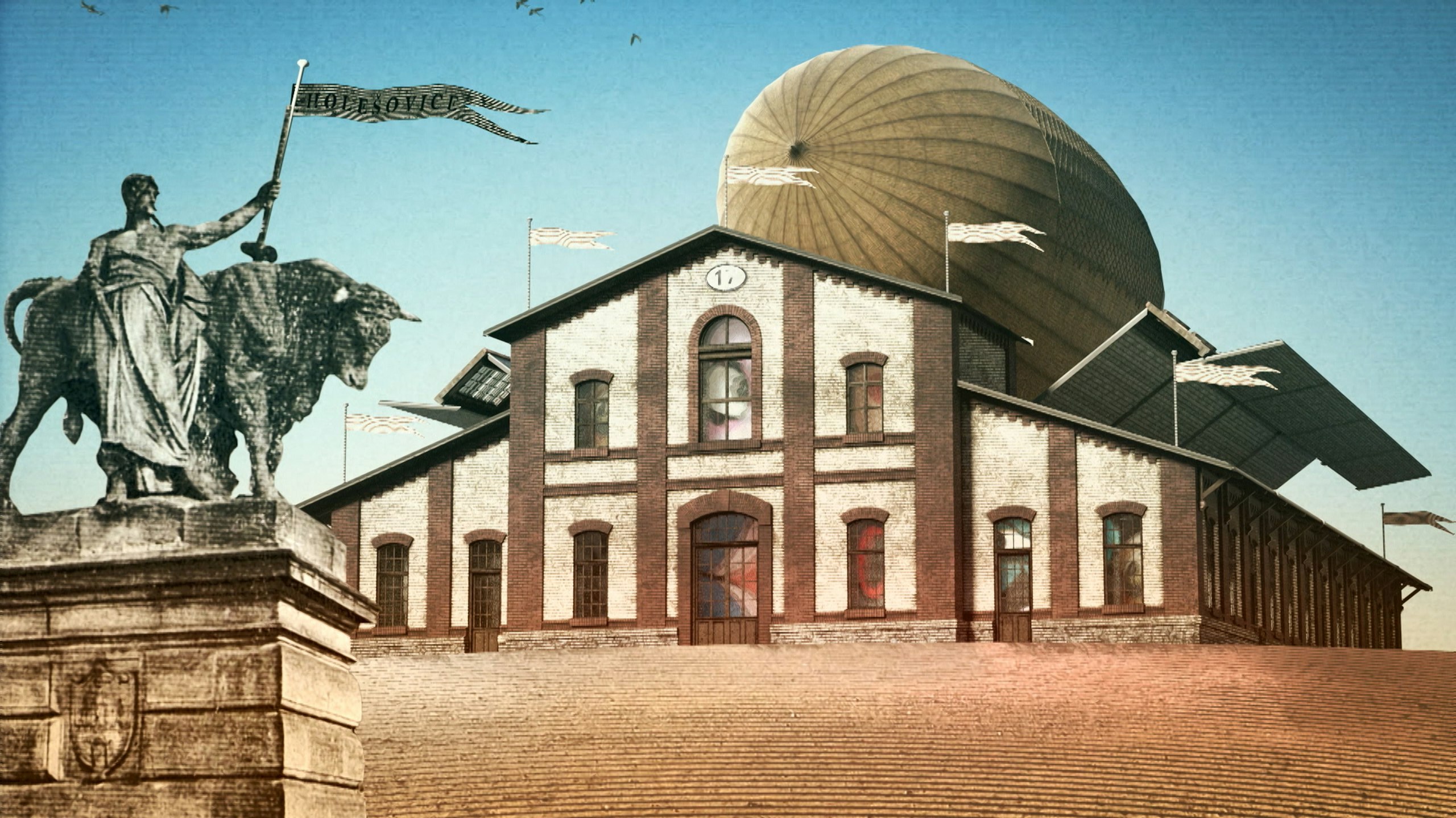 Vzducholoď ve stylu Karla Zemana nad halou Pražsklé tržnice – výstava Světy české animace