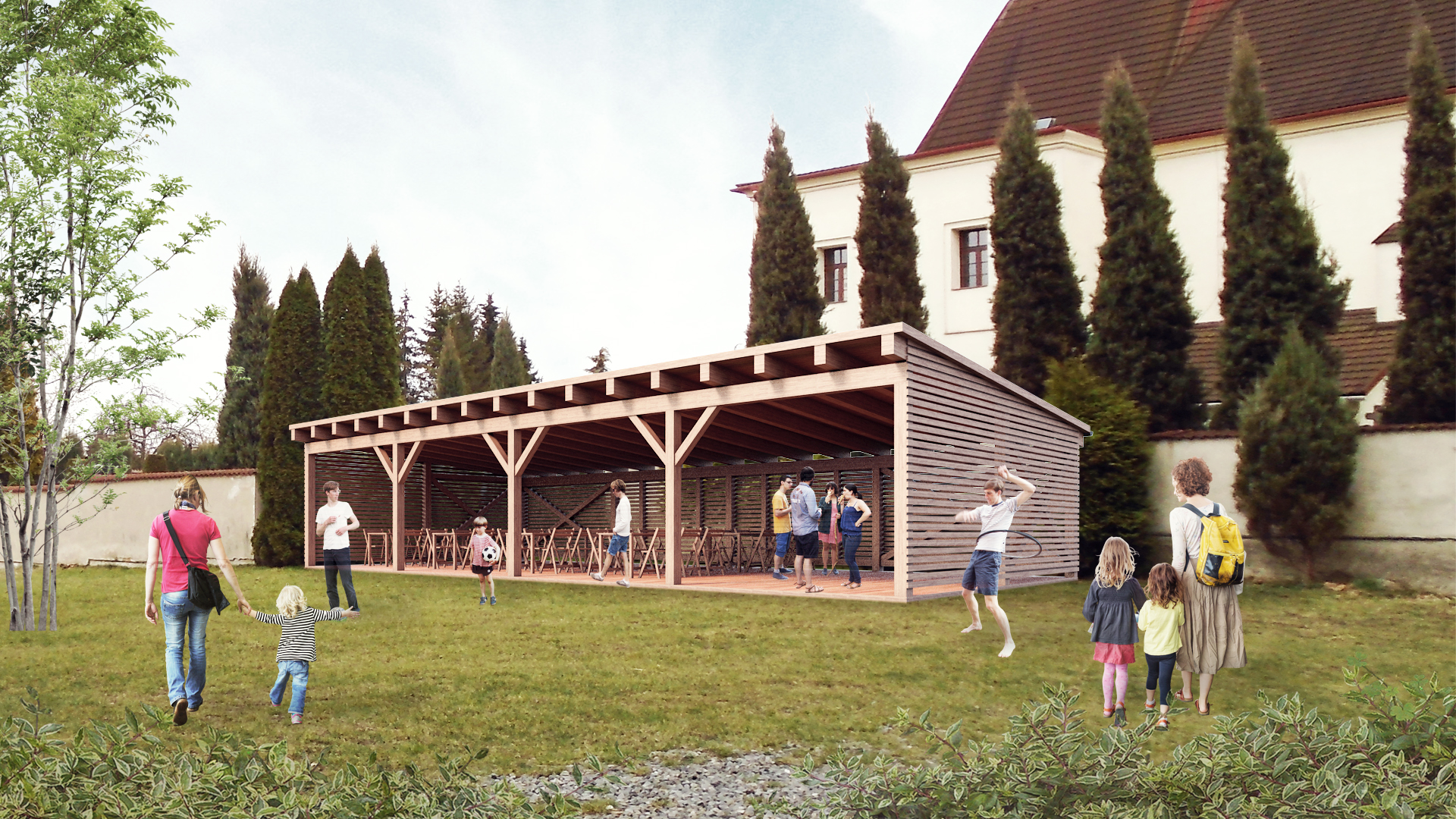 Vizualizace projektu zahradního přístřešku u farního úřadu Staříč