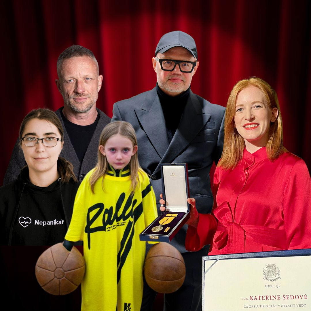 Osobnosti z oceněných projektů podporovaných Nadací PPF: Veronika Kamenská, Kateřiná Šédová, Rony Plesl, Viktor Tauš