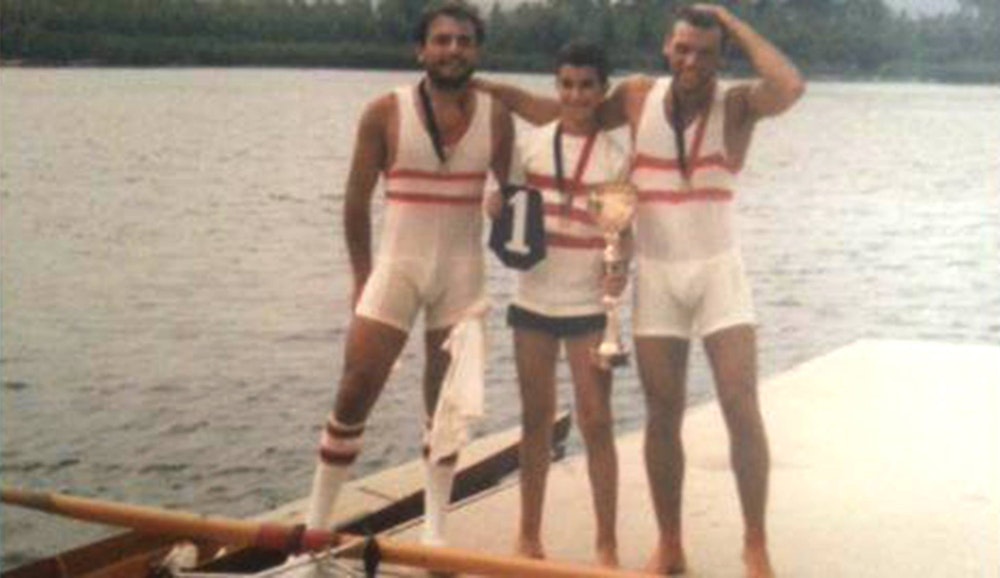 Giancarlo Tarchi, Matteo Papadopoulos (tim.), Leonardo Guarducci,  secondi classificati Campionati Italiani assoluti, Piediluco 1988