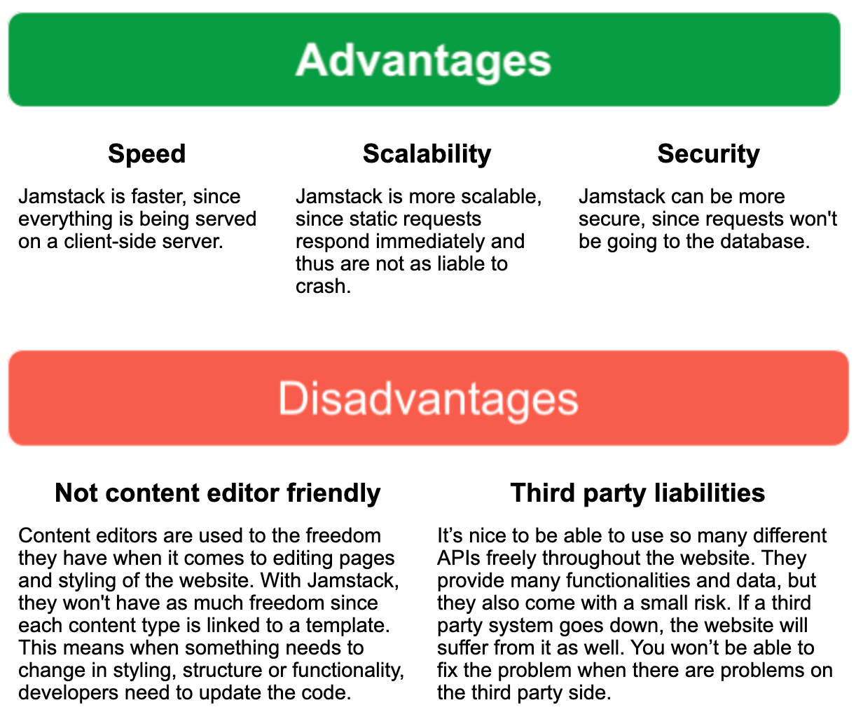 advantages and disadvantages of a JAMstack