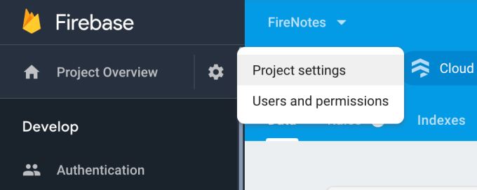 Firebase Project settings screenshot