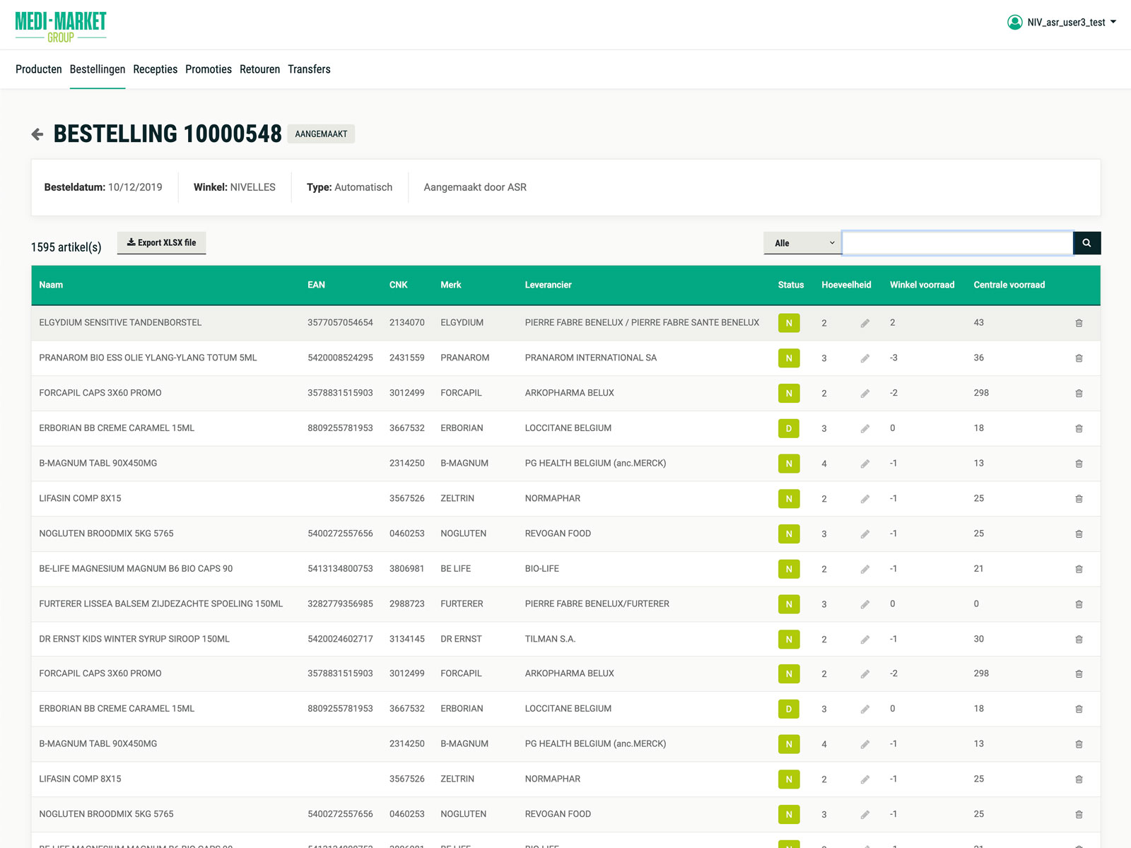 Scherm Medi-Market Bestelling