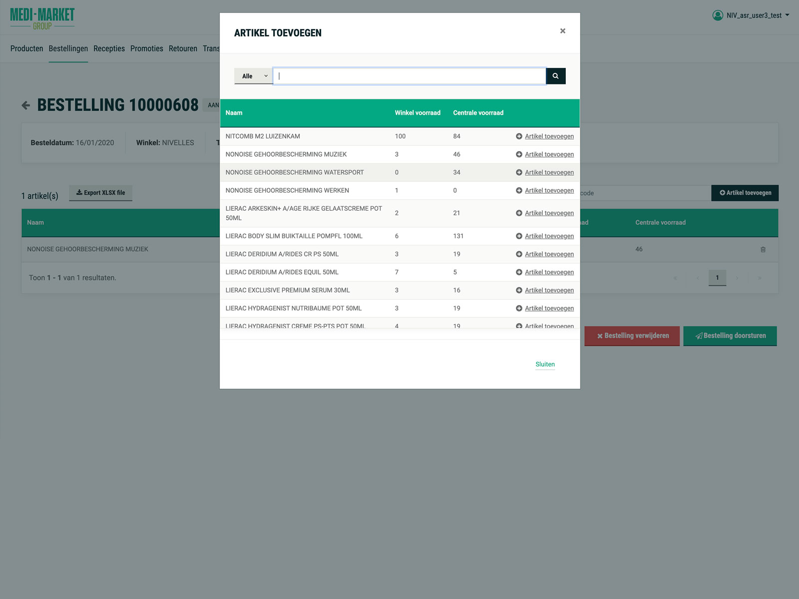 Scherm Medi-Market: product toevoegen