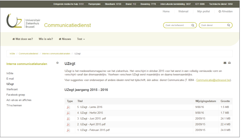 UZ Brussel intranet: Communicatiedienst