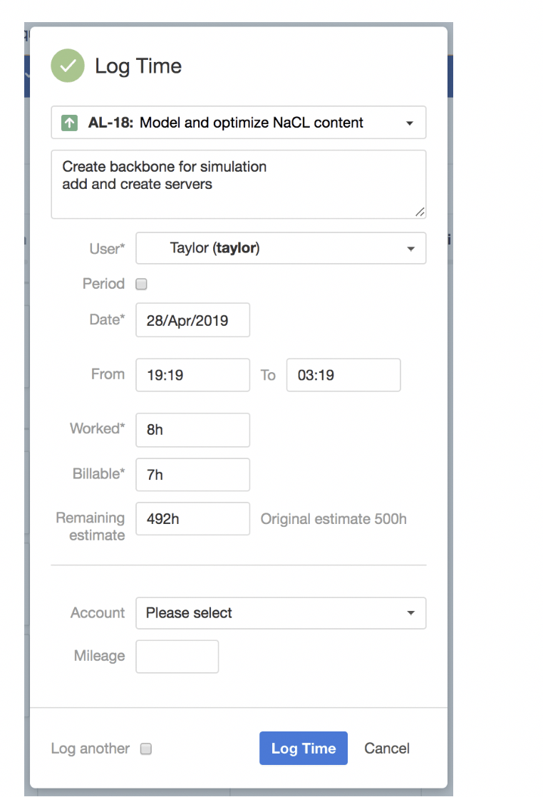 logging time in jira