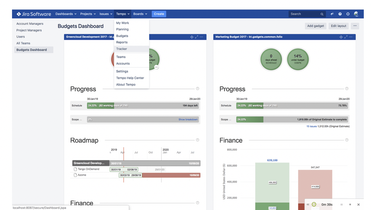 Jira software tempo submenu