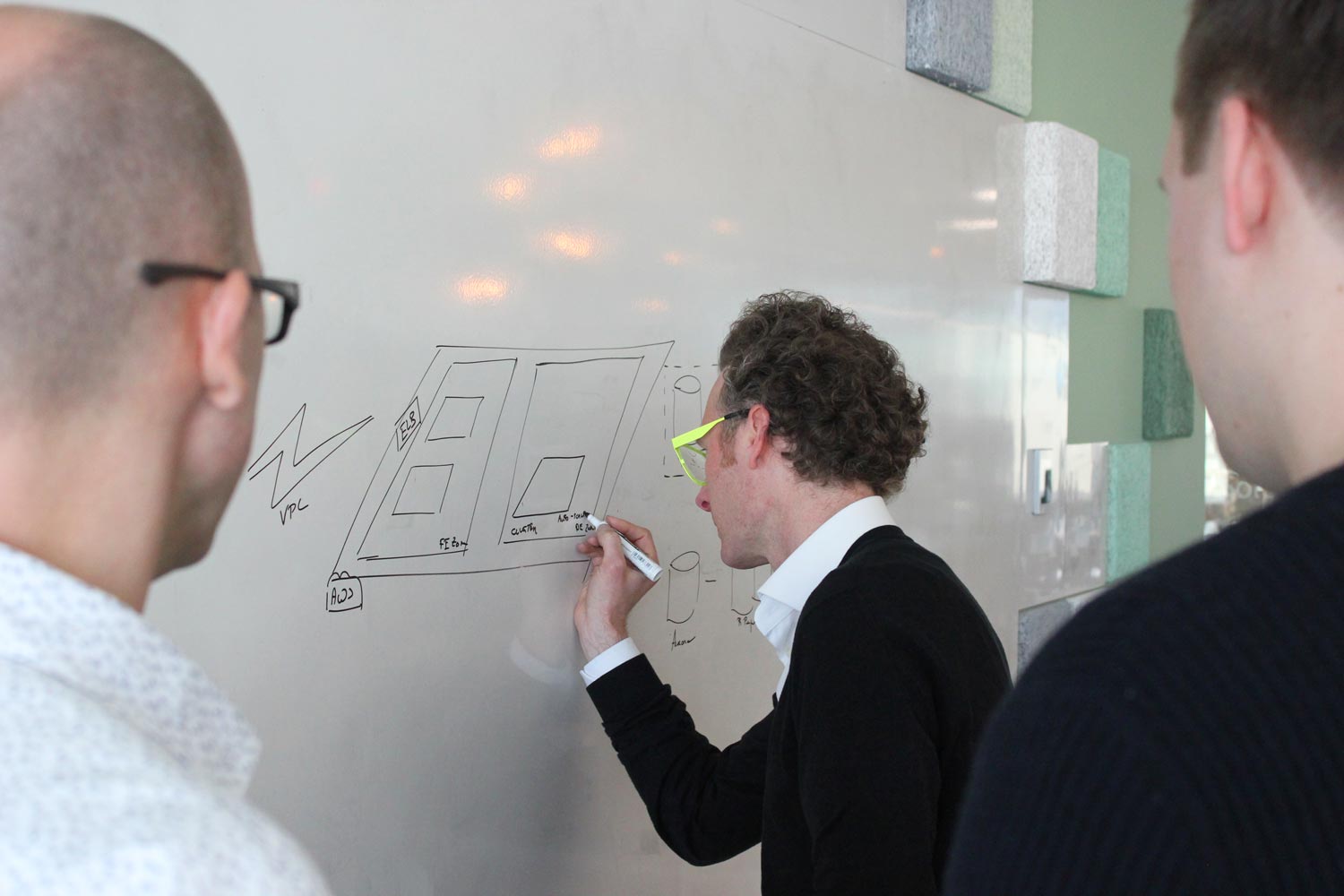 cloud team member Stijn Van den Enden writing on whiteboard