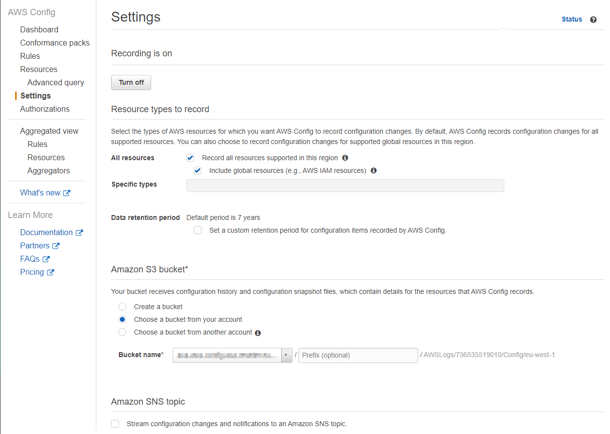AWS config settings overview