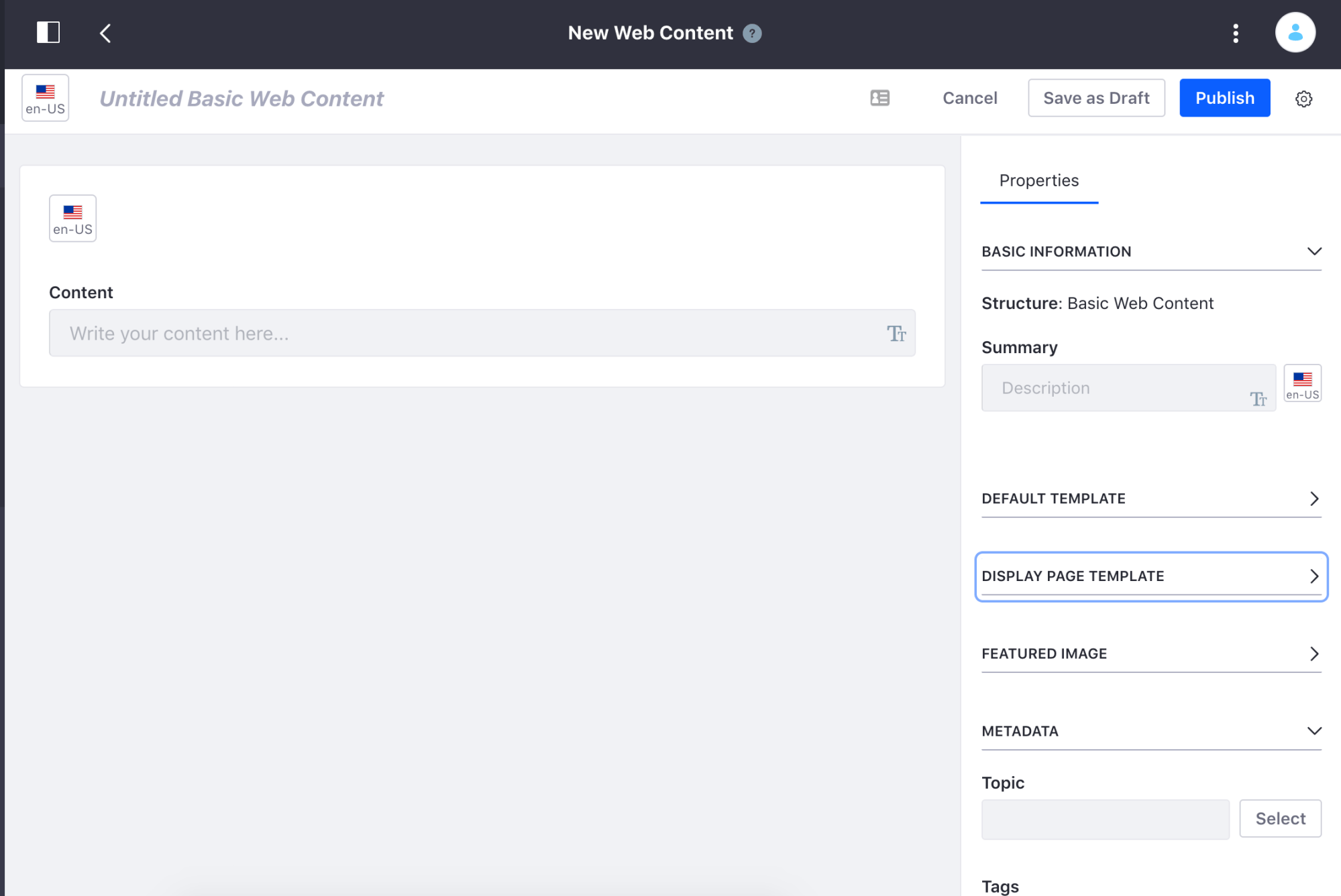 new web content in liferay DXP 7.2.