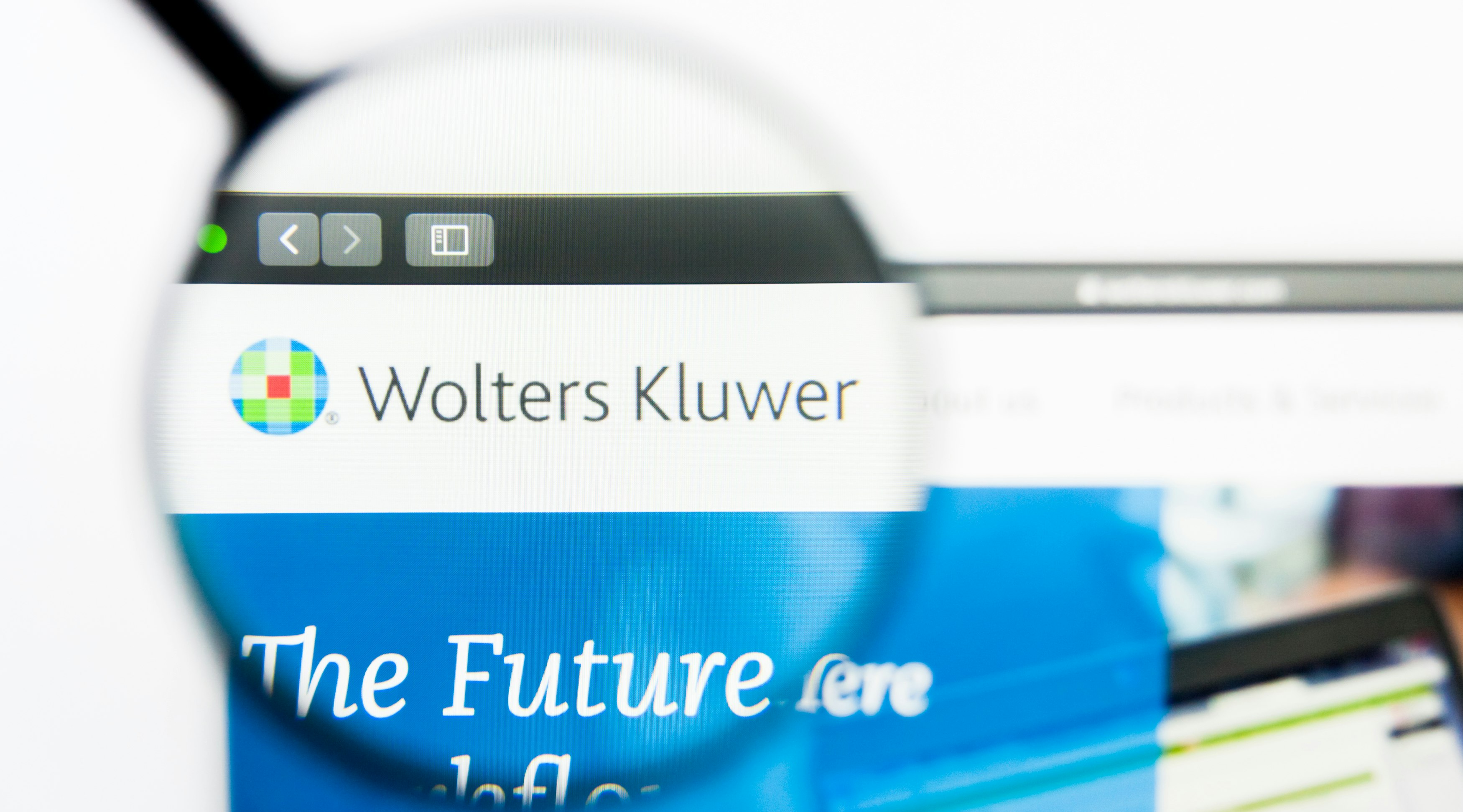 Wolters Kluwer in browser tab with magnifying glass