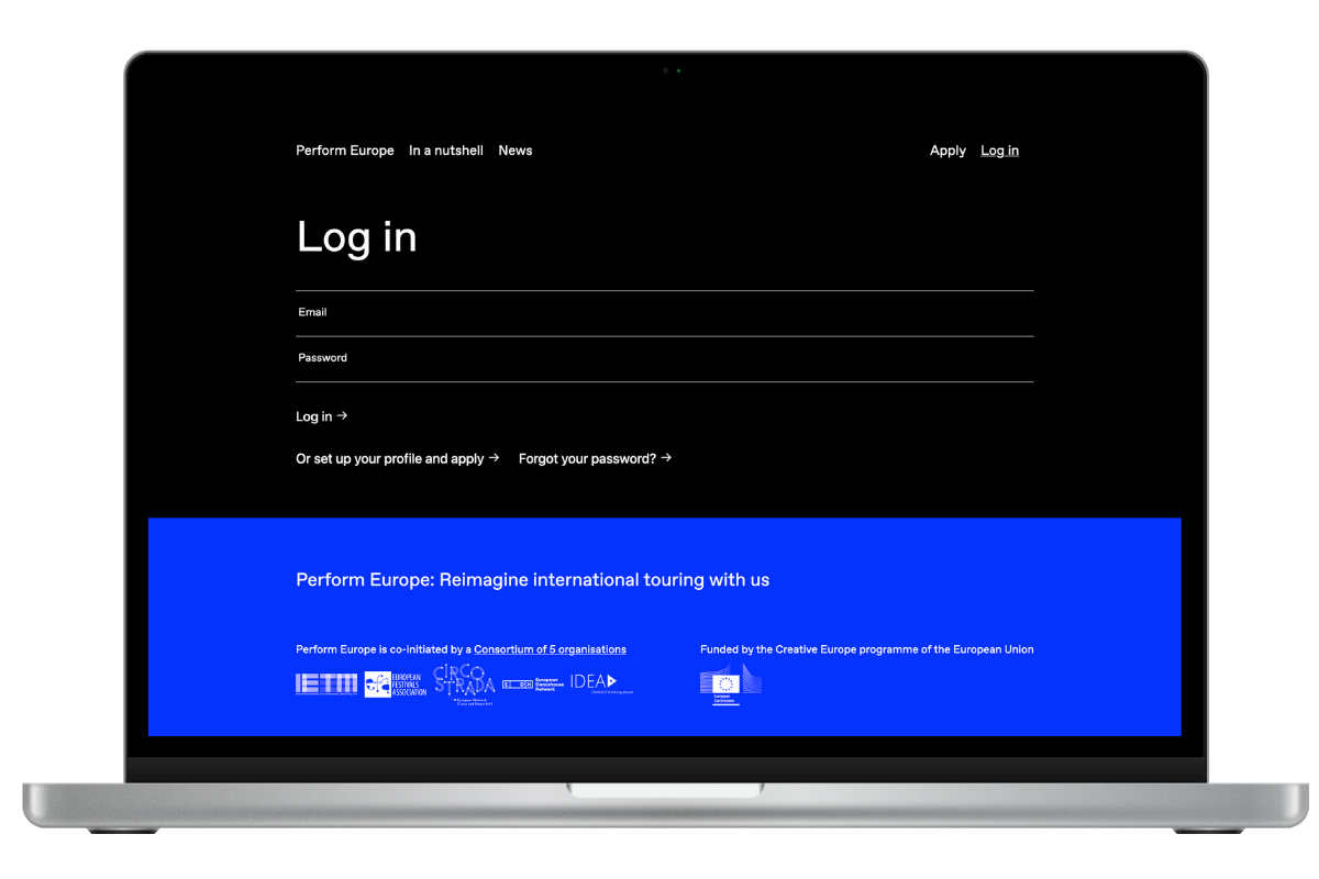 perform europe platform login screen