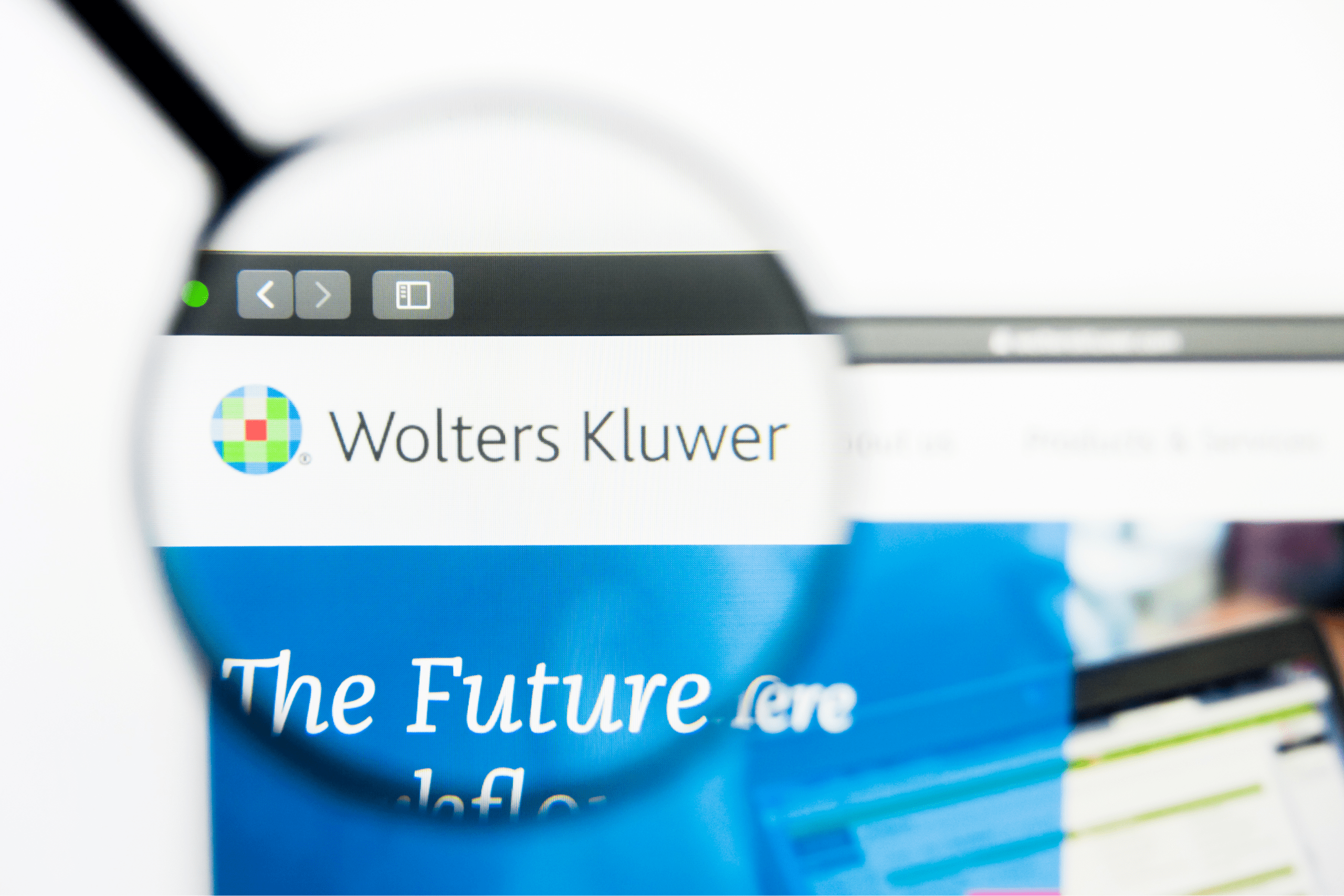 Wolters Kluwer in browser tab with magnifying glass