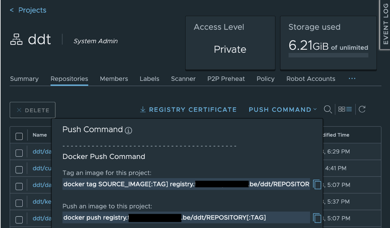 Push command of Harbor interface