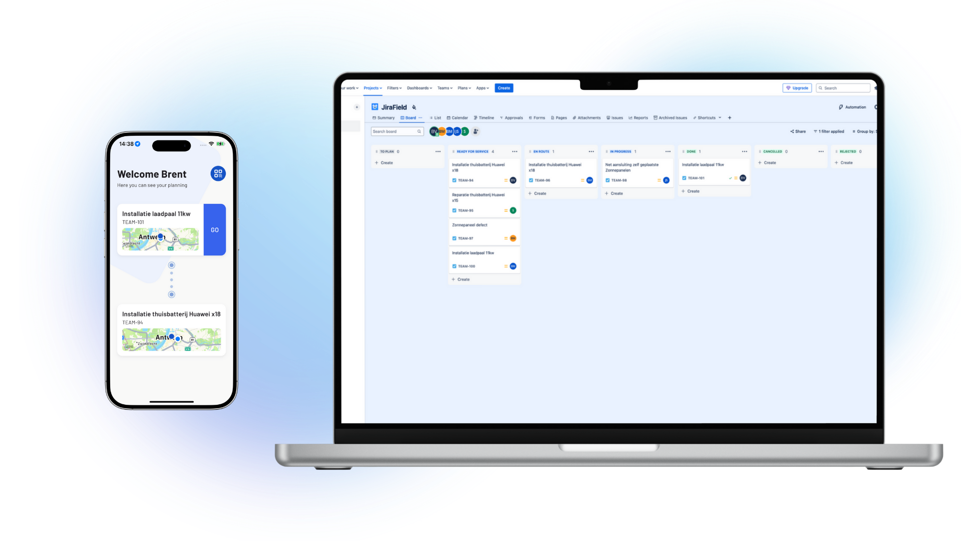 JiraField dashboard desktop and mobile