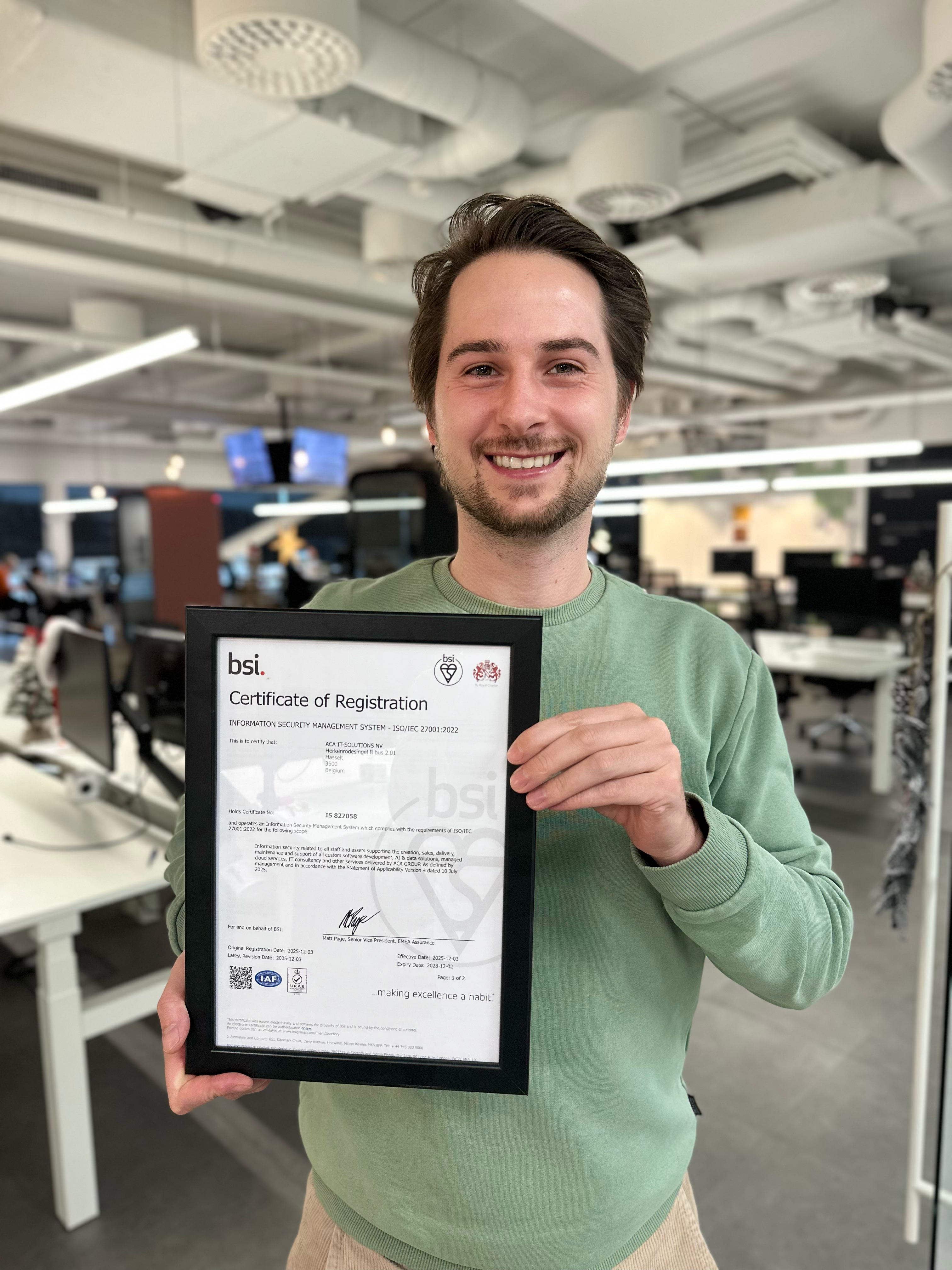 Simon Vercruysse ISO 27001 certificate