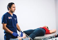 Patient recieving an ultrasound on her leg
