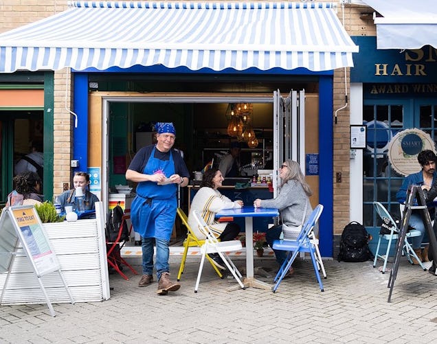 A blue and white Mexican restaurant in Brighton